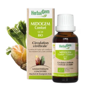 Midogem Confort Flacon 50 ml Complexe Circulation cérébrale / Migraines BIO GC24 HERBALGEM