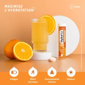 UPSA HydraFizz : HYDRA + BOOST goût orange - 16 comprimés effervescents